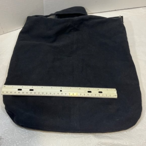 Black Cotton Canvas PEACE Hobo Zip Adjustable Shoulder Bag 16x15" - Picture 3 of 6